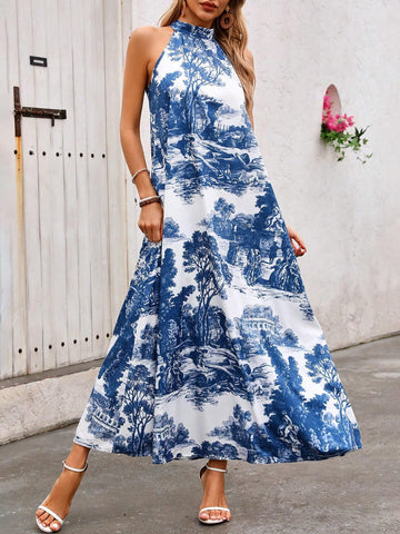 Women's Random Printed Open Shoulder Simple Daily Dress