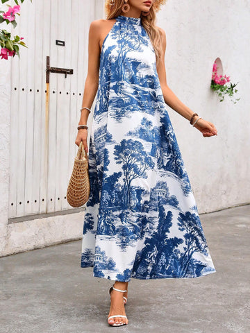 Women's Random Printed Open Shoulder Simple Daily Dress
