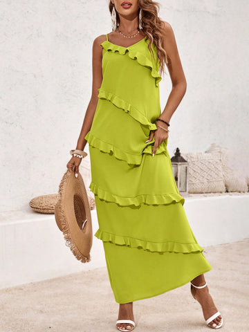 Women's Ruffle Decorated Spaghetti Strap Dress