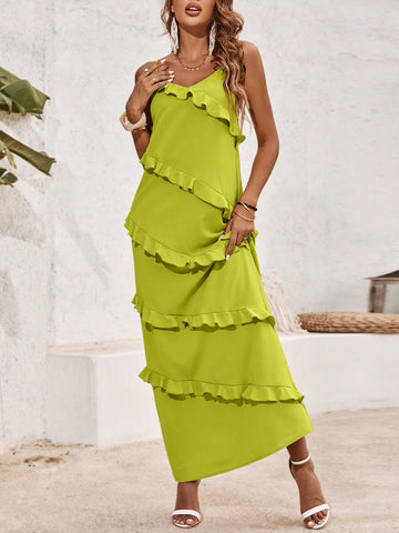 Women's Ruffle Decorated Spaghetti Strap Dress