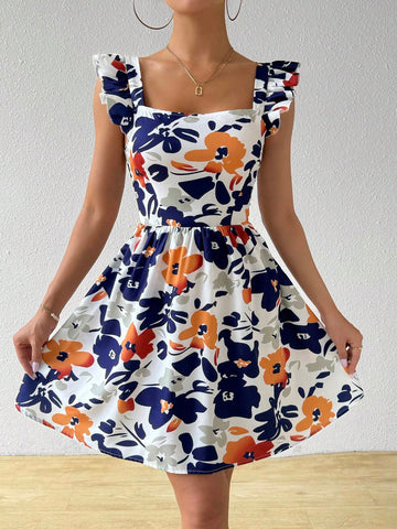 Women's Simple Backless Daily Random Printed Dress