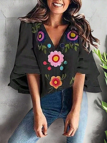 VCAY Women's Simple Daily Shirt With Floral Print