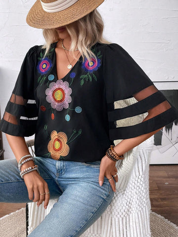 VCAY Women's Simple Daily Shirt With Floral Print