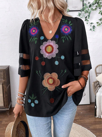 VCAY Women's Simple Daily Shirt With Floral Print