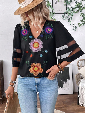 VCAY Women's Simple Daily Shirt With Floral Print