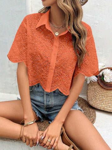 VCAY Women's Simple Short Sleeve Summer Shirt For Daily Wear