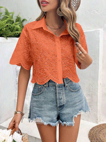 VCAY Women's Simple Short Sleeve Summer Shirt For Daily Wear