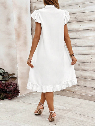 Women's Single-Breasted Ruffled Casual Summer Dress, Perfect For Vacation