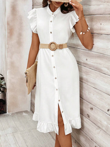 Women's Single-Breasted Ruffled Casual Summer Dress, Perfect For Vacation
