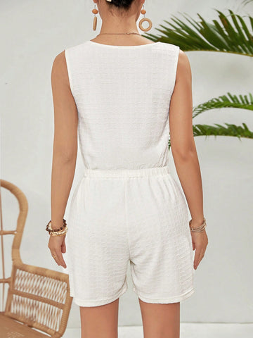 Women's Sleeveless Button Front Romper Shorts