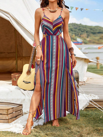 Women's Sleeveless Cut-Out Random Floral Pattern Cami Dress