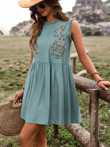 Women's Sleeveless Dress With Floral Print
