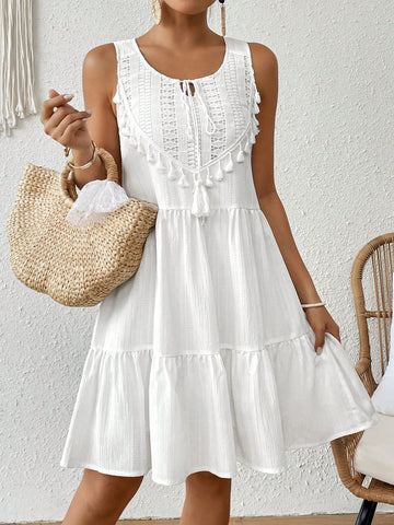 Women's Sleeveless Dress With Fringe Decoration