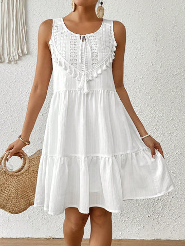 Women's Sleeveless Dress With Fringe Decoration