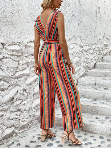 Women's Sleeveless Jumpsuit With All Over Print And Hidden Pockets