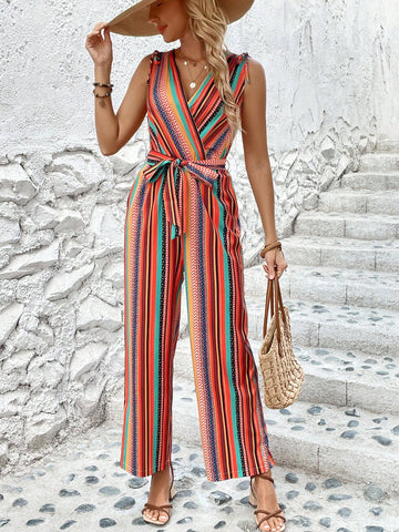 Women's Sleeveless Jumpsuit With All Over Print And Hidden Pockets