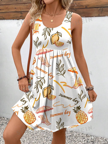 Women's Sleeveless Maxi Dress With Vacation Style Print