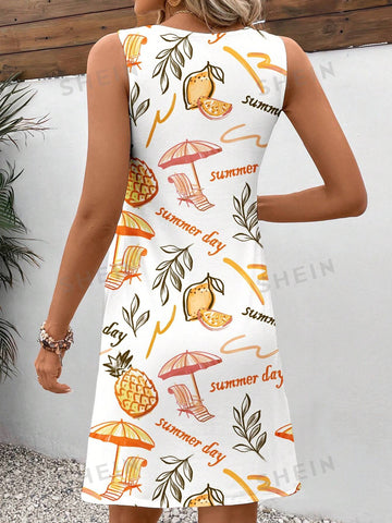Women's Sleeveless Maxi Dress With Vacation Style Print