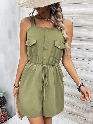 Women's Sleeveless Romper With Gathered Waist
