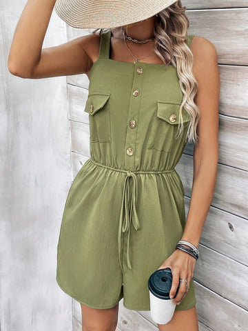 Women's Sleeveless Romper With Gathered Waist
