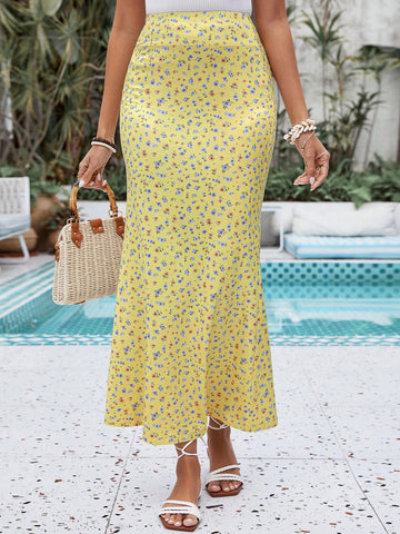 VCAY Women's Small Floral Print Mermaid Skirt