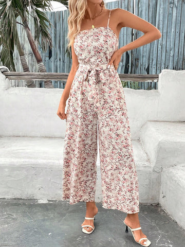Women's Small Floral Print Strapless Jumpsuit