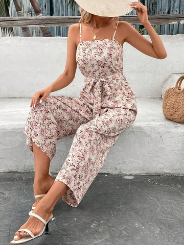 Women's Small Floral Print Strapless Jumpsuit
