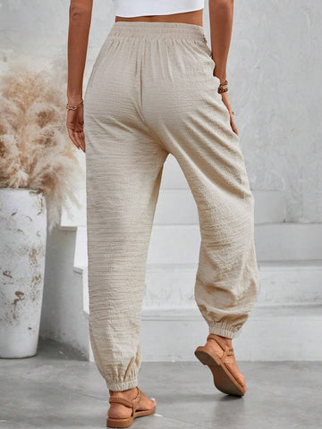 VCAY Women's Solid Color Asymmetrical Waist Tied Slim-Fit Jogger Pants