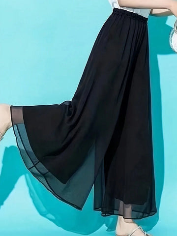 VCAY Women's Solid Color Casual Wide Leg Long Pants