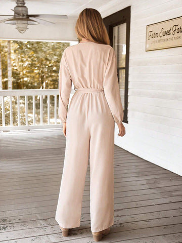 Women's Solid Color Lace-Up Long Sleeve Casual Jumpsuit,Halloween Costumes Adults,Thanksgiving Women Outfit,Fall Women Outfits,Winter Women Dress,Long Sleeve Jumpsuit