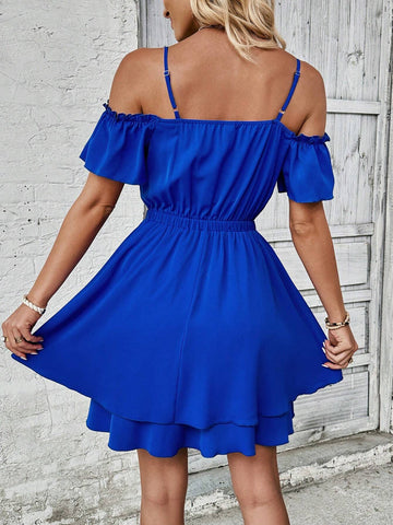 Women's Solid Color Off-Shoulder Ruffle Detail Dress