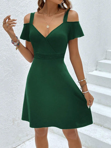 Women's Solid Color Open Shoulder Short Sleeve Stylish Mini Dress