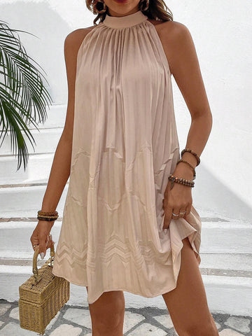 Women's Solid Color Pleated Halter Neck Dress