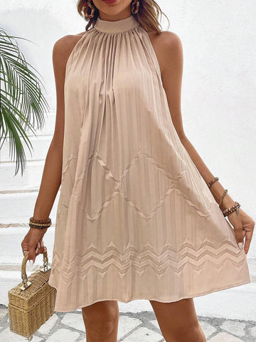 Women's Solid Color Pleated Halter Neck Dress