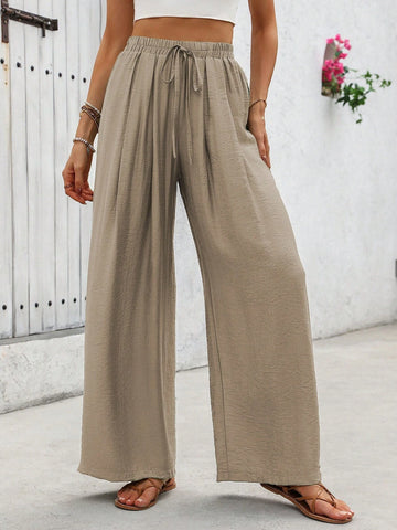 VCAY Women's Solid Color Simple Daily Casual Long Pants