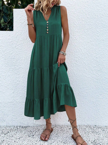 Women's Solid Color Simple Sleeveless Casual Dress