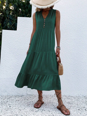 Women's Solid Color Simple Sleeveless Casual Dress