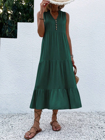 Women's Solid Color Simple Sleeveless Casual Dress