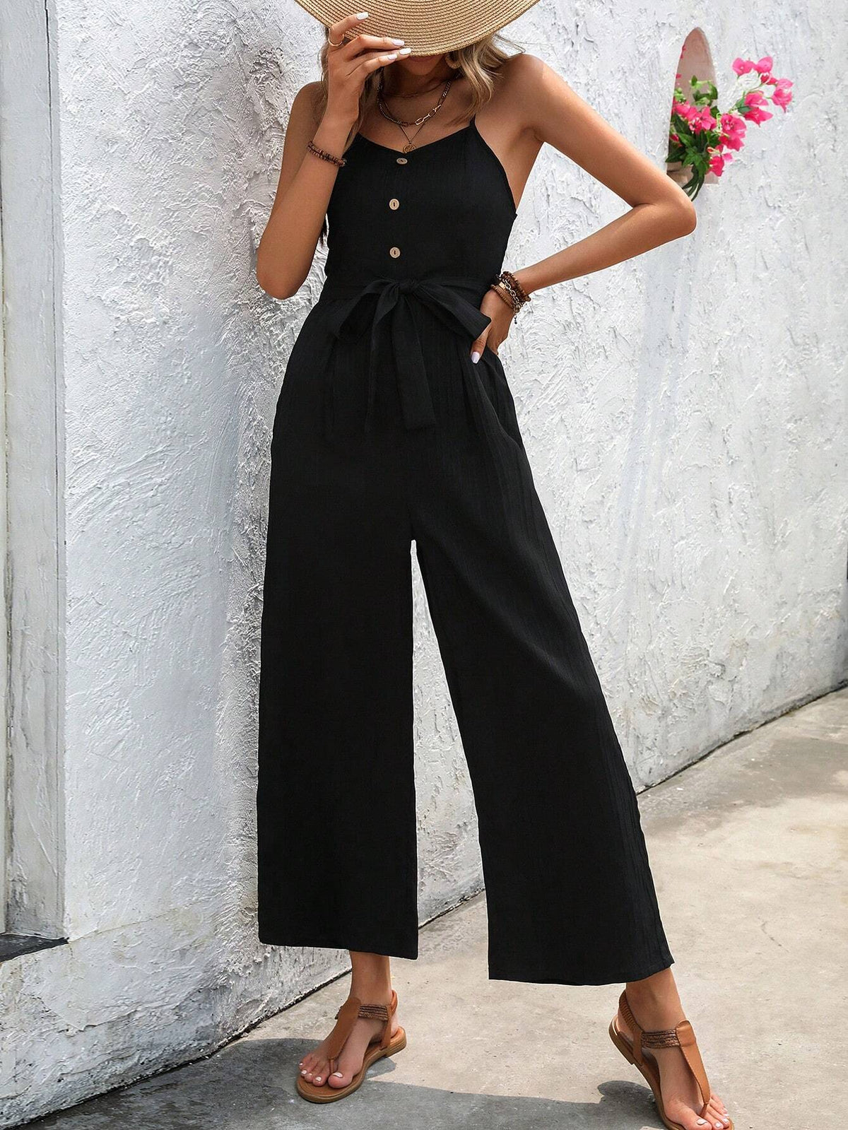 Women's Solid Color Simple Sling Jumpsuit