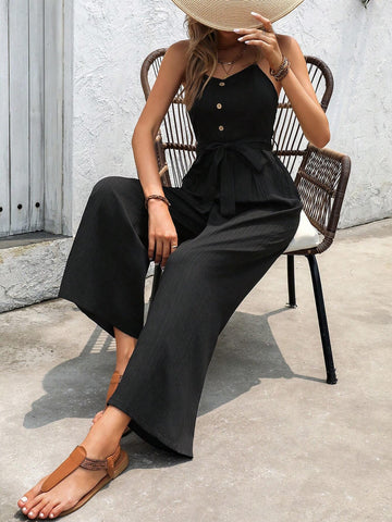 Women's Solid Color Simple Sling Jumpsuit
