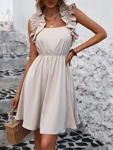 Women's Solid Color Sleeveless Dress With Frill Hem