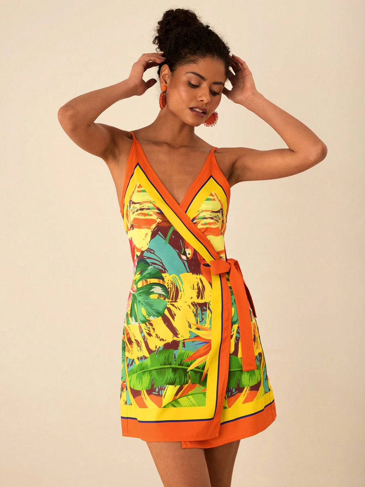 Women's Solid Color Splicing Spaghetti Strap Tie-Up Casual Short Dress