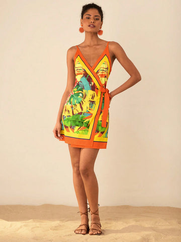 Women's Solid Color Splicing Spaghetti Strap Tie-Up Casual Short Dress