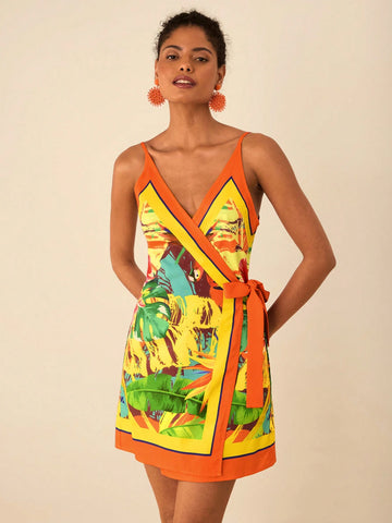 Women's Solid Color Splicing Spaghetti Strap Tie-Up Casual Short Dress