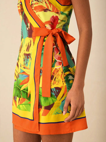 Women's Solid Color Splicing Spaghetti Strap Tie-Up Casual Short Dress