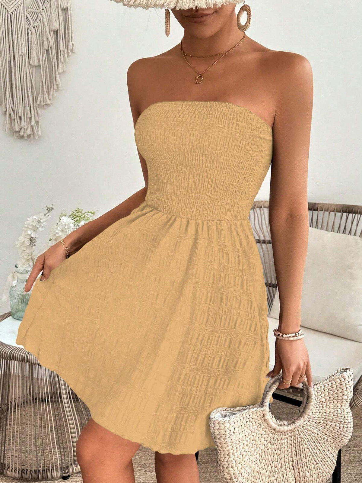 Women's Solid Color Strapless Casual Dress For Vacation