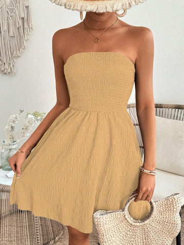 Women's Solid Color Strapless Casual Dress For Vacation