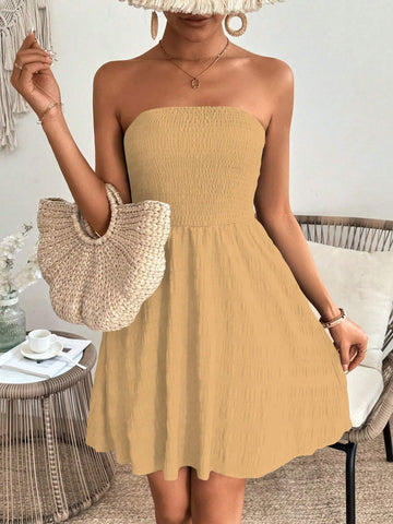 Women's Solid Color Strapless Casual Dress For Vacation