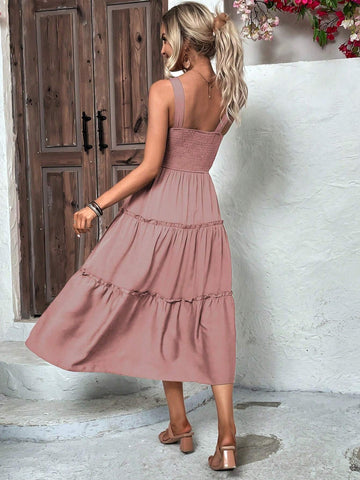 Women's Solid Color Tiered Layered Sleeveless Cami Dress For Summer