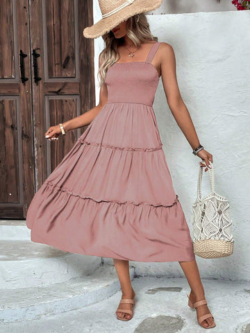 Women's Solid Color Tiered Layered Sleeveless Cami Dress For Summer